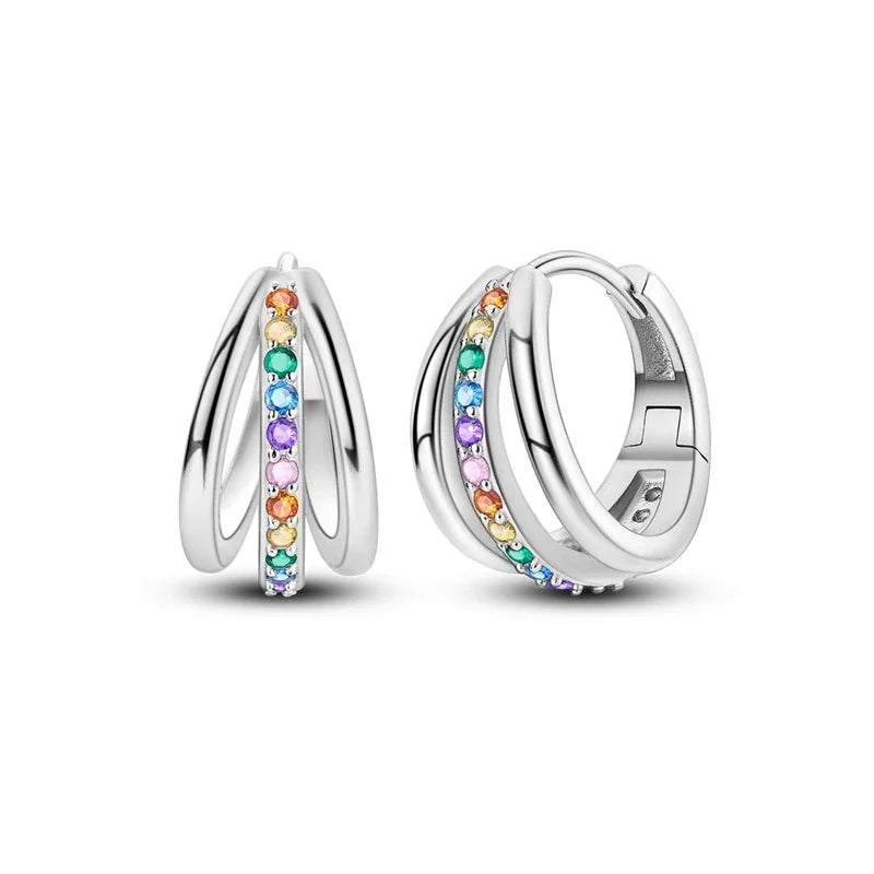 Romantic Heart Shapen Girl Earrings 925 Silver Rainbow Heart Hoop Earring Silver Jewelry Gift