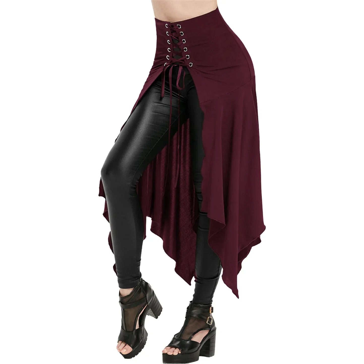 Medieval Vintage Irregular Black High Waist Skirt Women's Fashion Front Slits Punk Steampunk Halloween Gothic Cosplay Costume