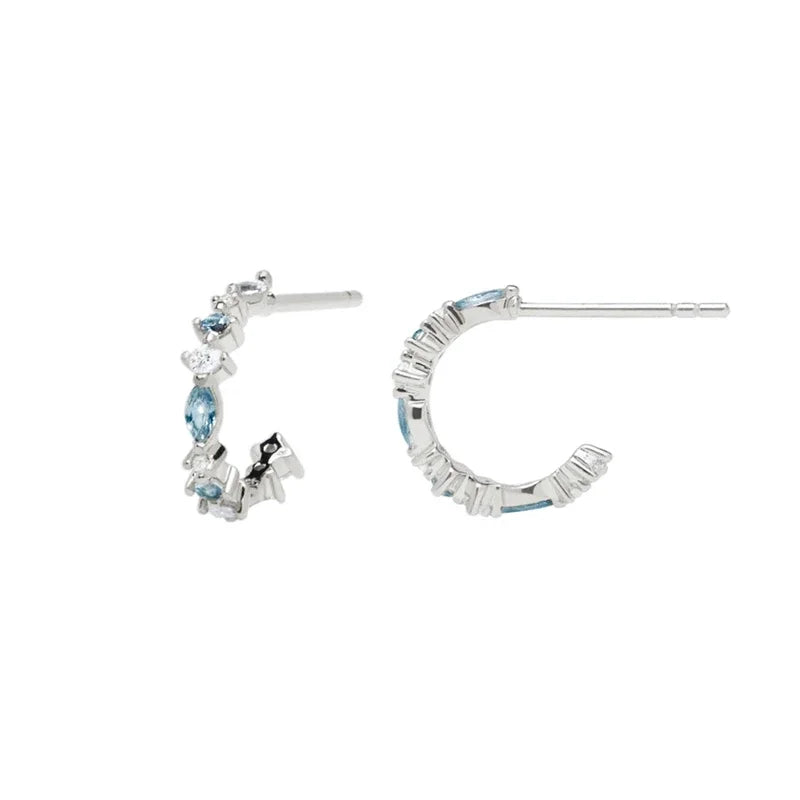 Cartilage 925 Silver Earrings Fashion C-shaped Zircon ear studs European American Geometric Piercing Earrings For Women Jewelry