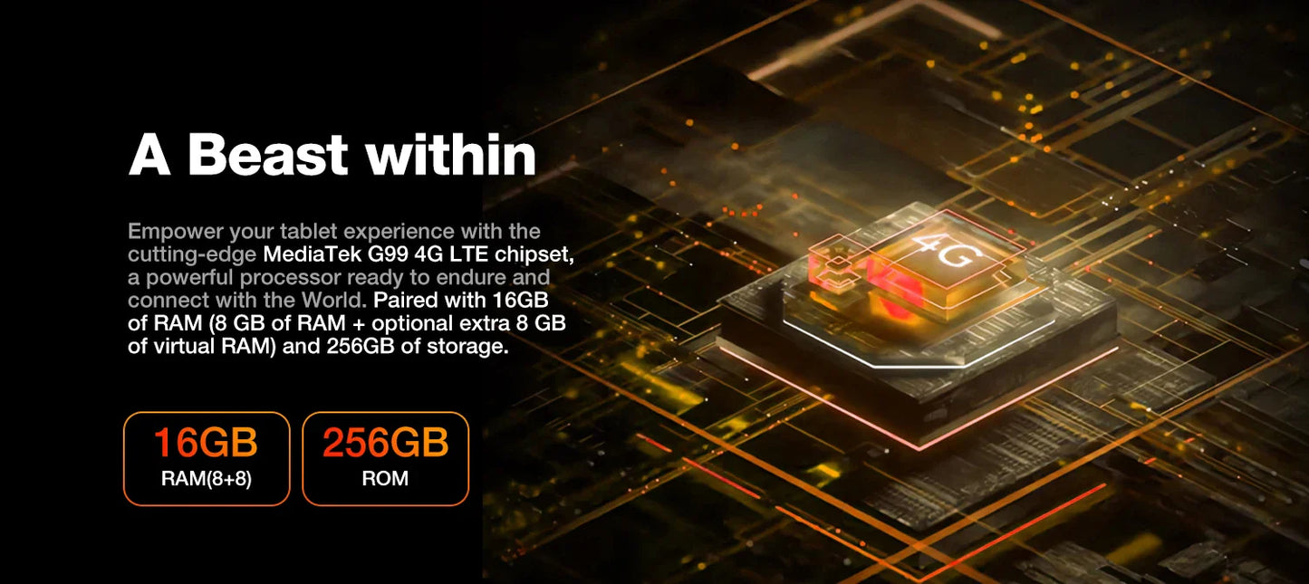 AGM P2 Active 11" FHD Rugged Tablet, IP68 Waterproof/Dustproof, 8GB RAM+256GB, Android 14, G99, Widevine L1 P2W Durable Pad
