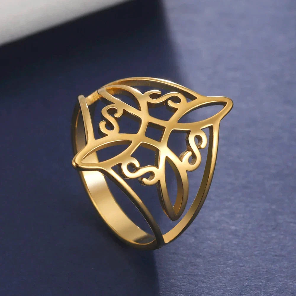 LIKGREAT Witch Knot Ring for Women Men Hollow Stainless Steel Finger Rings Celtic Vintage Amulet Protection Couple Jewelry Gifts