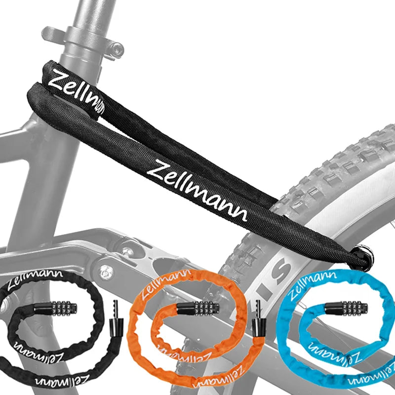 ZELLMANN Anti-theft Motorcycle Bicycle Lock MTB Road Bike Safety Chain Locks with Four Digit Combination Lock Bike Accessories
