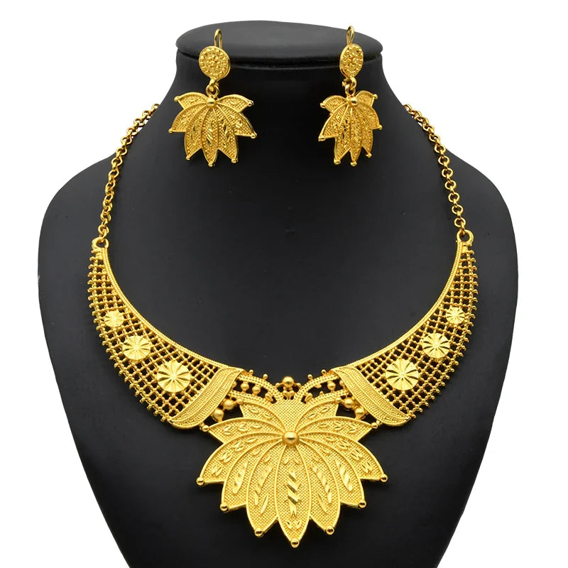ANIID African 24K Gold Plated Jewelry Sets For Women 2PCS Set