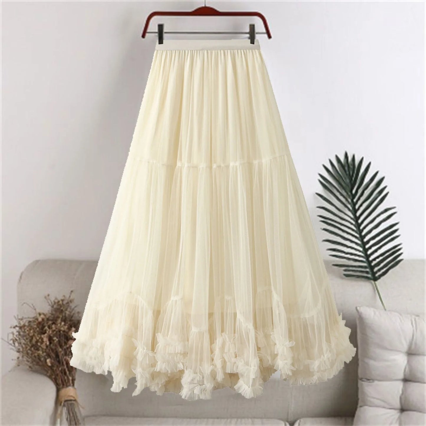 Women's Tutu Skirt Fairy Elastic Waist Large Swing Tulle Skirt Festival Mesh Ballet Dancing Clothes Ruffled Layer Long Skirt