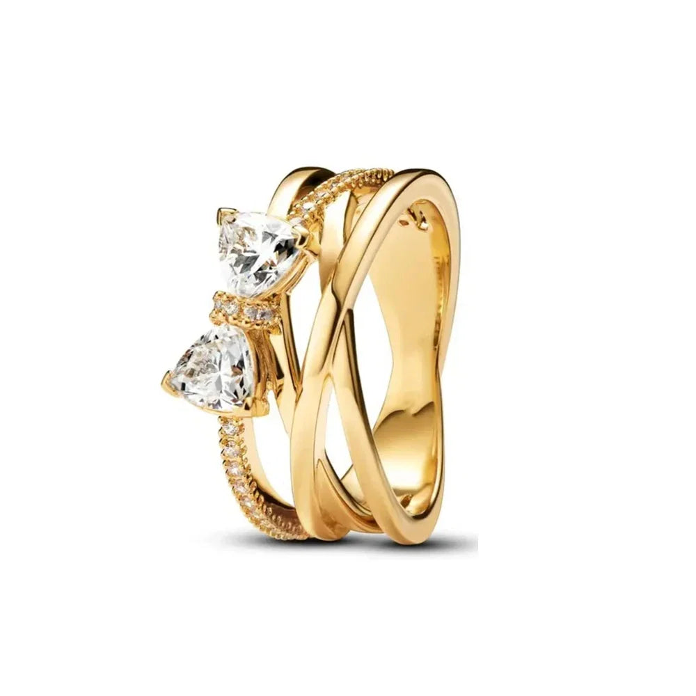 Gold Color Sun Heart Bow Size 6 7 8 9 Ring Rings for Trenday Women