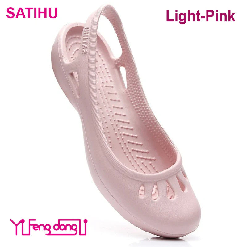 Self shipped Satihu Summer New Lightweight Anti Slip Hole Shoes  Clog For Women's Flat Bottom Sandals Nurse Outdoor Beach Jelly