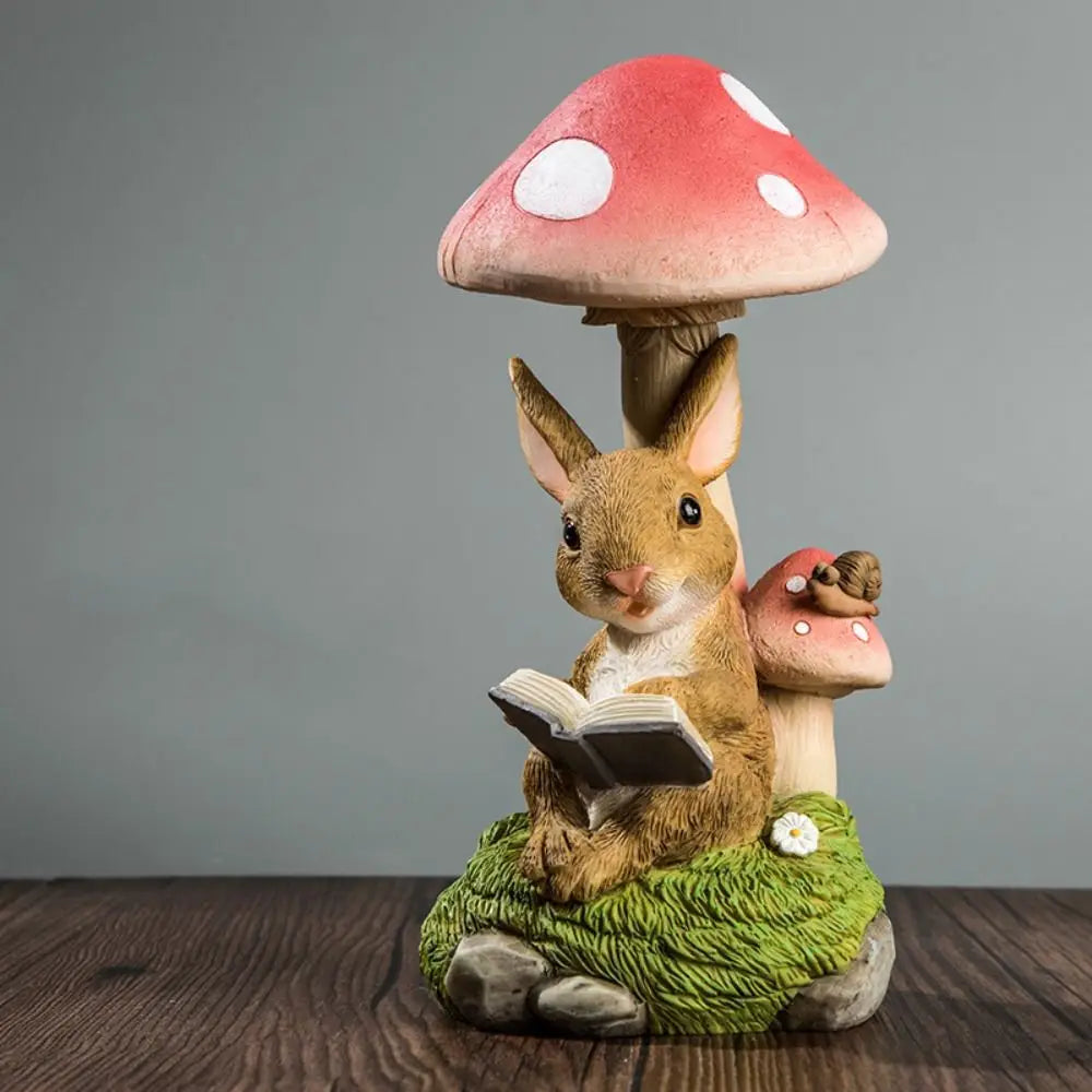 Micro Landscape Resin Solar Mushroom Lamp Cute Cartoon Rabbit Lawn Lamp Vivid Creative Animal Statue Light Flowerpot