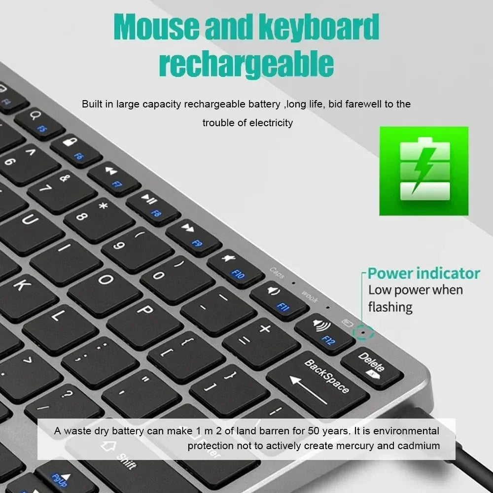 Wireless Keyboard Mouse Combo, Bluetooth 5.0 & 2.4G Dual Mode Rechargeable Gray Set for Notebook Laptop