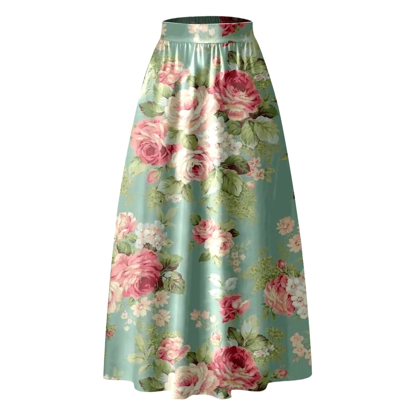 Korean Elegant Bohemian Skirts For Women 2024 Floral Print Maxi Skirt High Waist Pocket Party Beach Long Skirt Ropa De Mujer