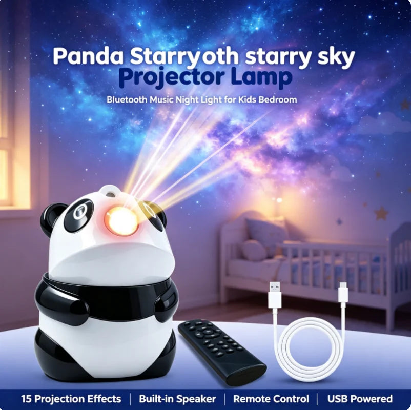 Starry Sky Panda Nebula Projector Built-in BT Speaker, 15 Color Modes Galaxy Light with Remote for Bedroom Gaming Room Party