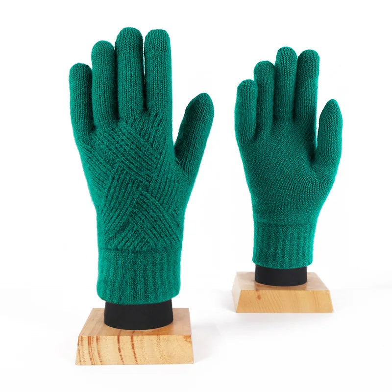Fashion Cashmere Women Men Winter Cashmere Cold Protection Double-layer Thickening Warm Touch Screen Knitted Woolen Gloves