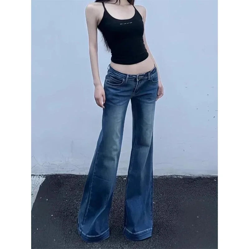 Women's Skinny Low Waisted Flared Jeans Summer New Chic Casual Wide-leg Pants Female Sexy Denim Bell-bottoms Trousers