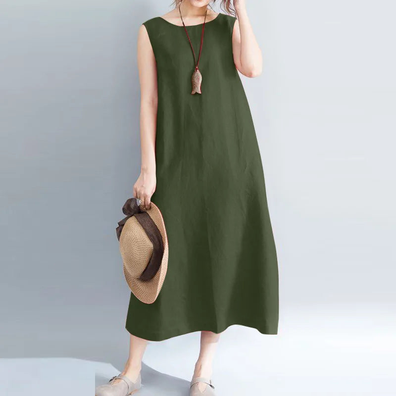 Summer Fashion Sleeveless Dress  ZANZEA Women Fashion O Neck Beach Sundress Casual Solid Loose Vestidos Elegant OL Work Dresses