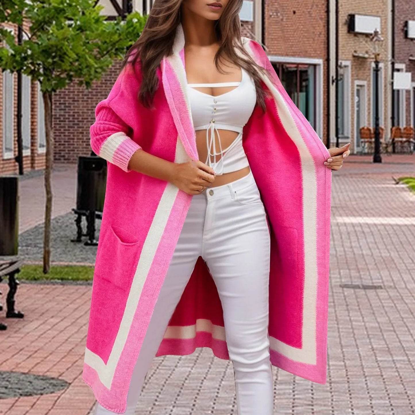 Women's Casual Hooded Sweater Cardigan Coat Chic Warm Loose Fit Streetwear Long Sweater Knitted Cardigan Autumn Winter Oversized