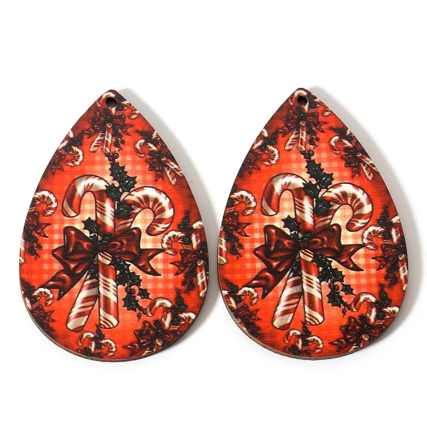 10pcs Multicolor Christmas Wood Pendants Drop Shaped Christmas Tree Snowman Charms DIY Earrings Women Jewelry Gift 5.4cm x 3.7cm