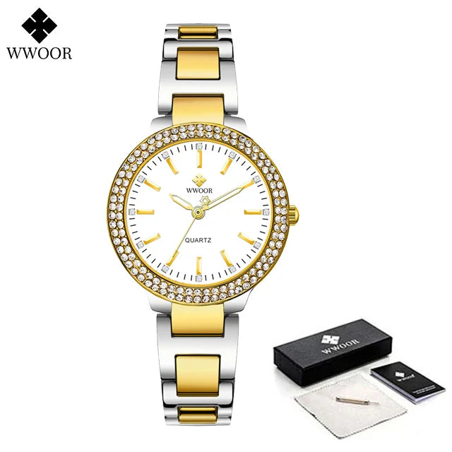WWOOR New Women's Watches Fashion Crystal Diamond Ladies Quartz Wristwatch For Woman Relogio Feminino Female Montre Reloj Mujer
