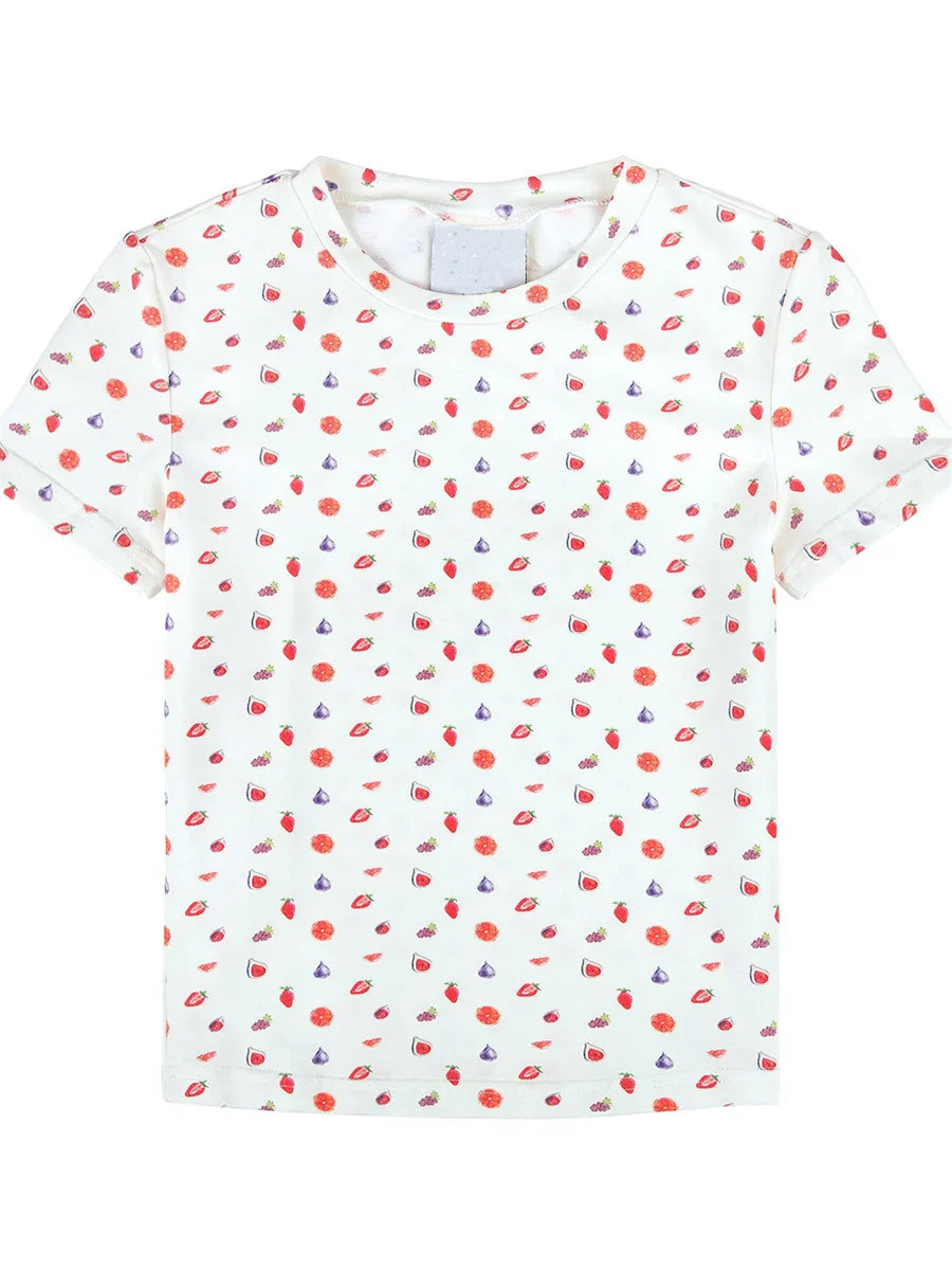 Women Y2K Cute Pajamas Shorts Set 2 Piece Fruit Print Short Sleeve Top and Shorts Bodycon Outfits Suit Lounge Cozy Sleepwear
