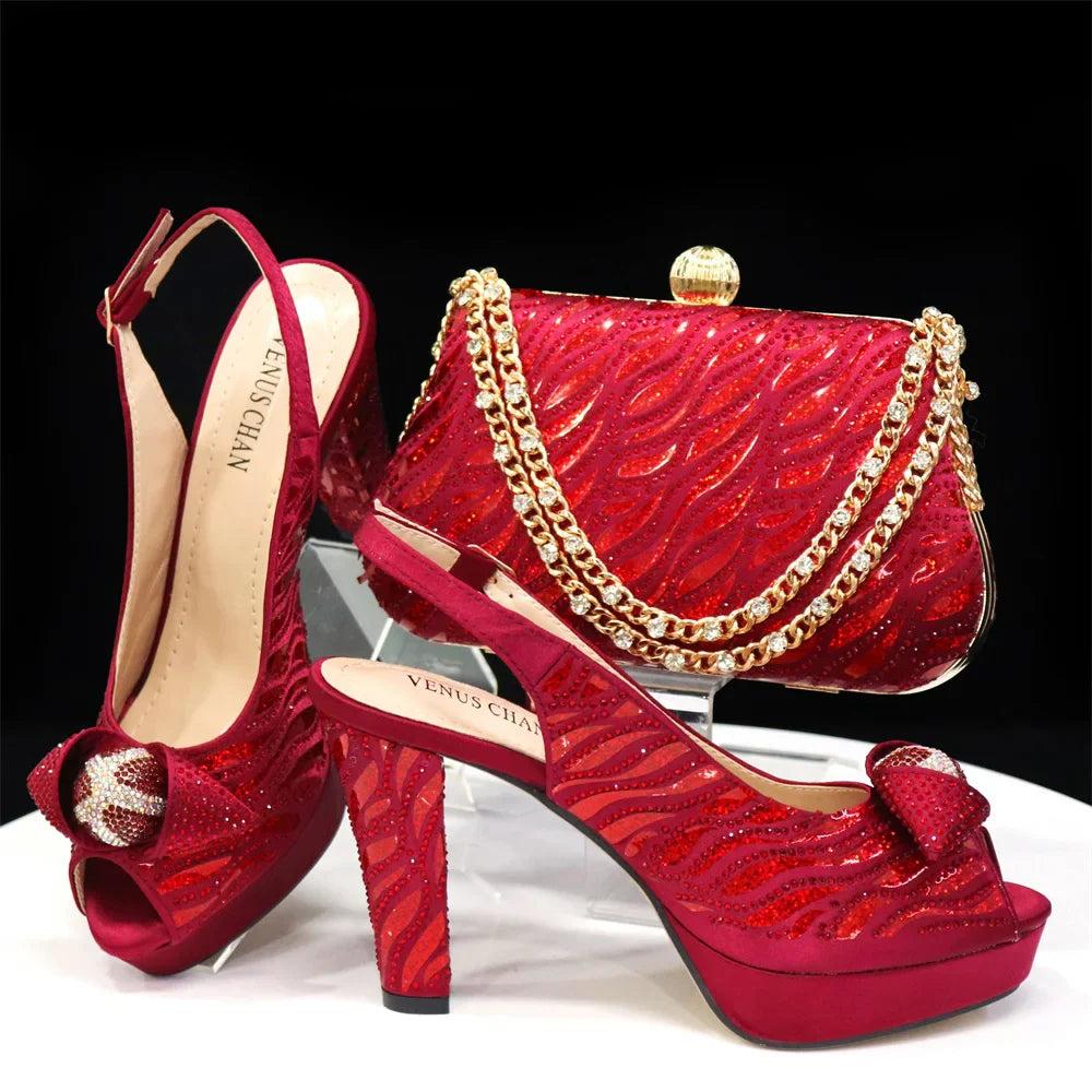 doershow Italian Shoes And Bag Sets For Evening Party With Stones Italian Leather Handbags Match Bags!  HJK1-60
