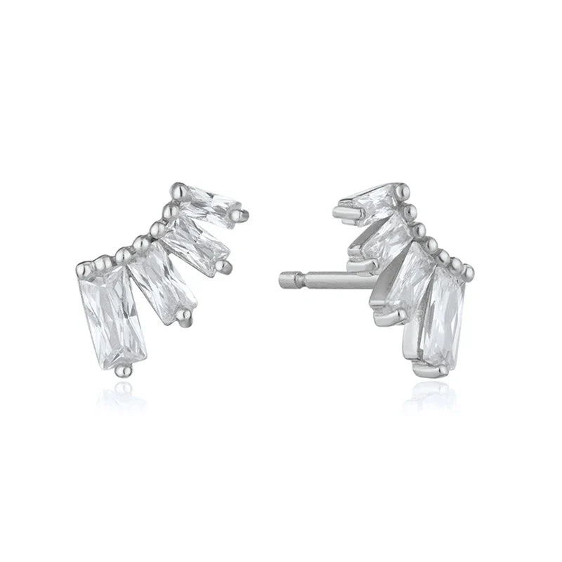 925 Sterling Silver Ear Needle Geometric Zircon Metal Earrings for women Shiny Crystal Luxury Small Stud Fashion Wedding Jewelry