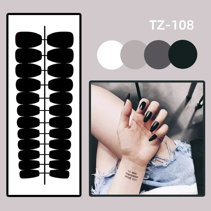 24pcs Golden Stripe Press on Nails Long Square False Nails Full Cover Nail Tips.