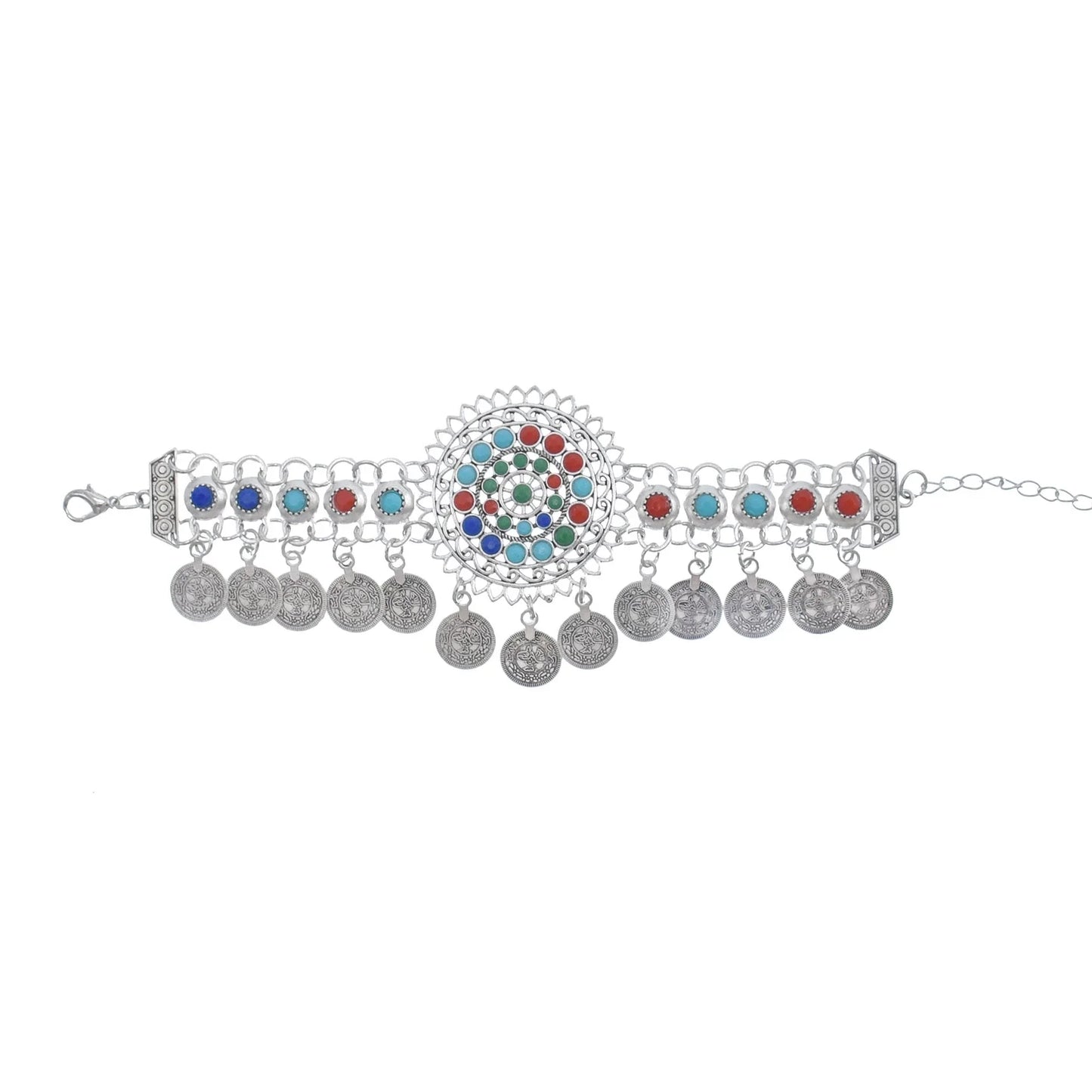 Gypsy Bohemian Coin Bracelets for Women Metal Vintage Flower Statement Bracelets Festival Turkish Beach Jewelry Tribal Ethnic