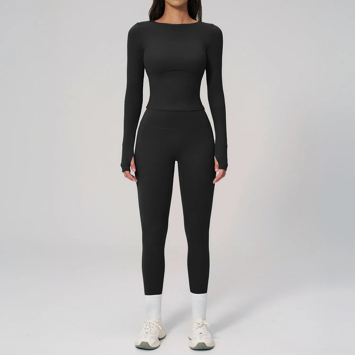 Two Pieces Yoga Set Slim Long Sleeved Gym Set High Elasticity Leggings Sportswear Women's Fitness Cycling Pilates Sports Suits