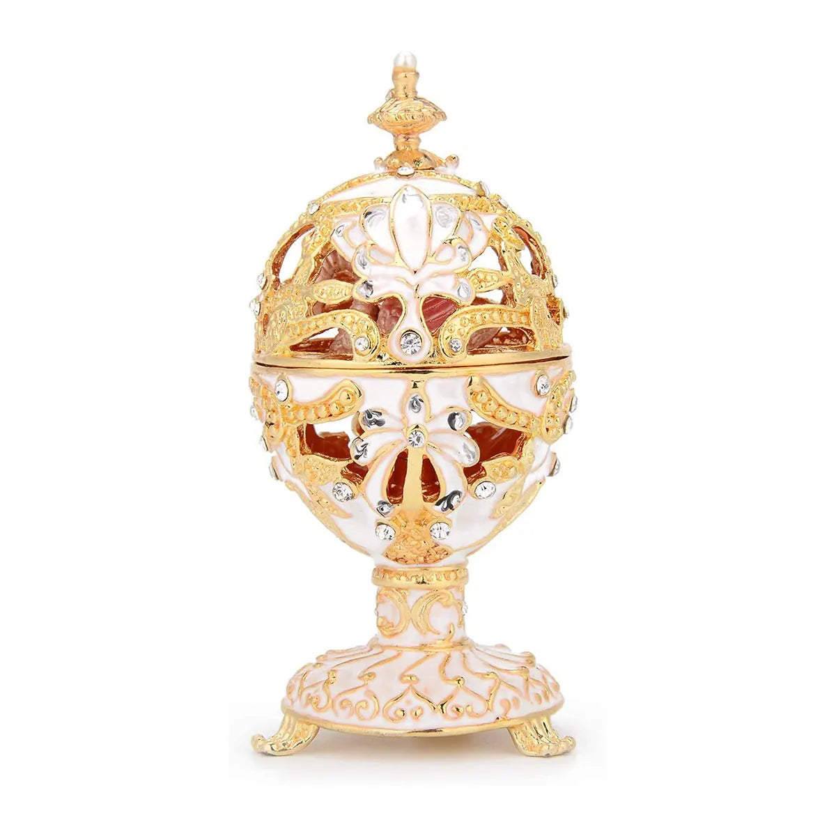 Faberge Egg Style Hand Painted Decorative Trinket Box with Hinged, Classic Ornaments Home Decor, Unique Easter Day Gift