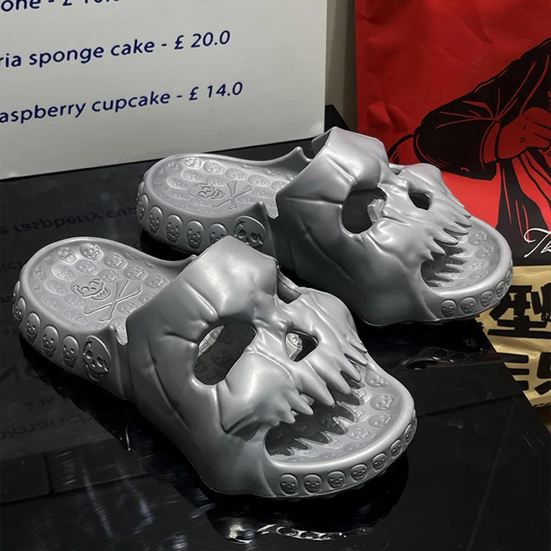 New Personalized Skull Design Men Slippers 2024 Summer Outdoor Fun Slides Thick Bottom of Beach Non-slip Leisure Women Sandals