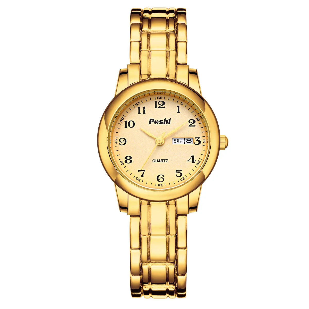 POSHI Quartz Watch for Women Fashion Ladies Bracelet Luxury Stainless Steel Strap Date Week Original Waterproof Women's Watches