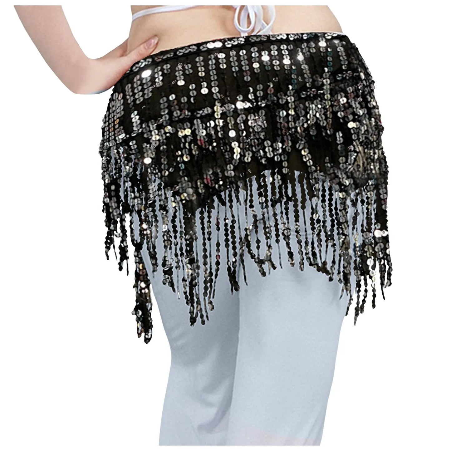 Belly Dance Skirts for Women Midi Length Women Belly Dance Training Waist Chain Short Wrap Hip Skirt With Sequin Fringe Skirts