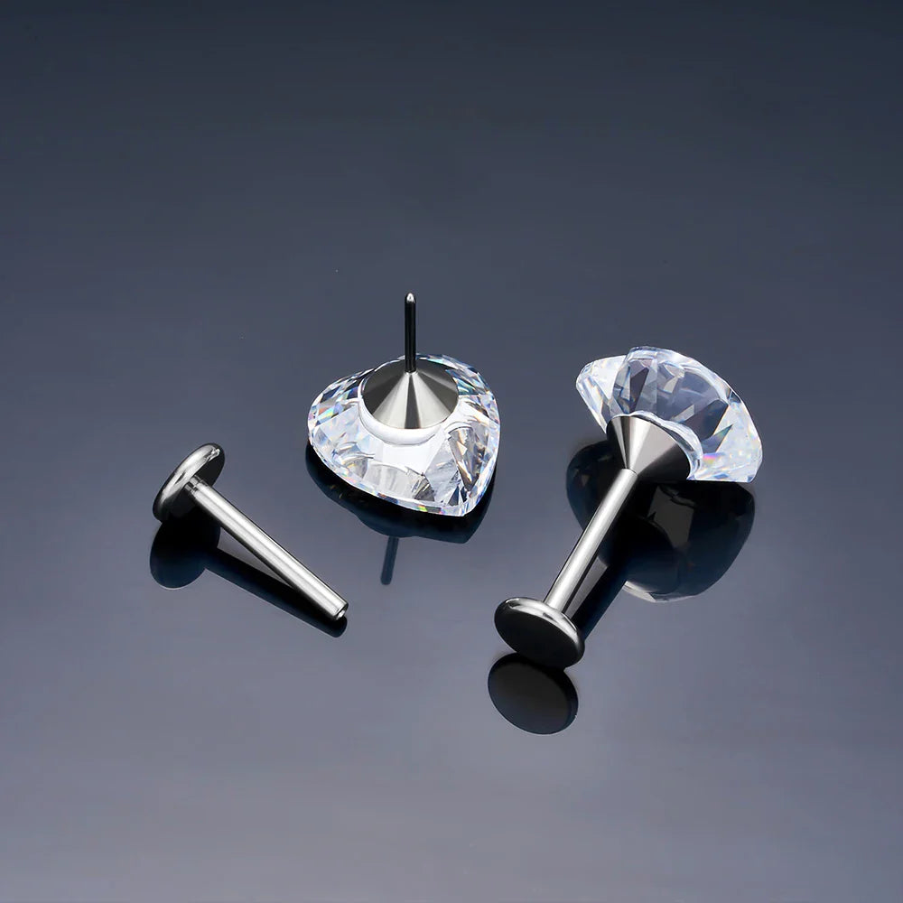ASTM F136 Titanium 18G/16G Threadless Push Pin Labret Stud CZ Heart Cartilage Earring Helix Tragus Nose Stud Piercing