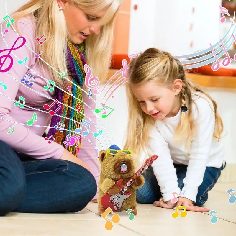 Capybara Plush Cute Dancing Doll Vocal Recording Toy Electric Stuffed Animals Soft Doll with Guitar for Kids Children Bed Room
