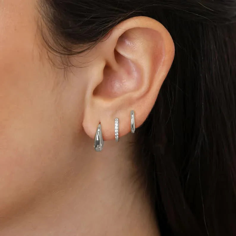 3 Pairs Stainless Steel Crystal Zirconia Hoop Earrings for Women