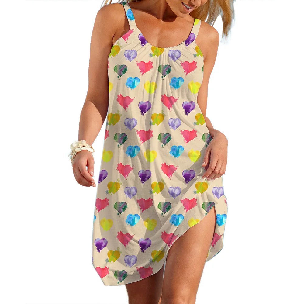 Women's Slip Dress Heart Shape Casual Beach Clothes Summer Woman  Seaside Skirt Streetwear Lady Soft Dresses Sleevesless Tops