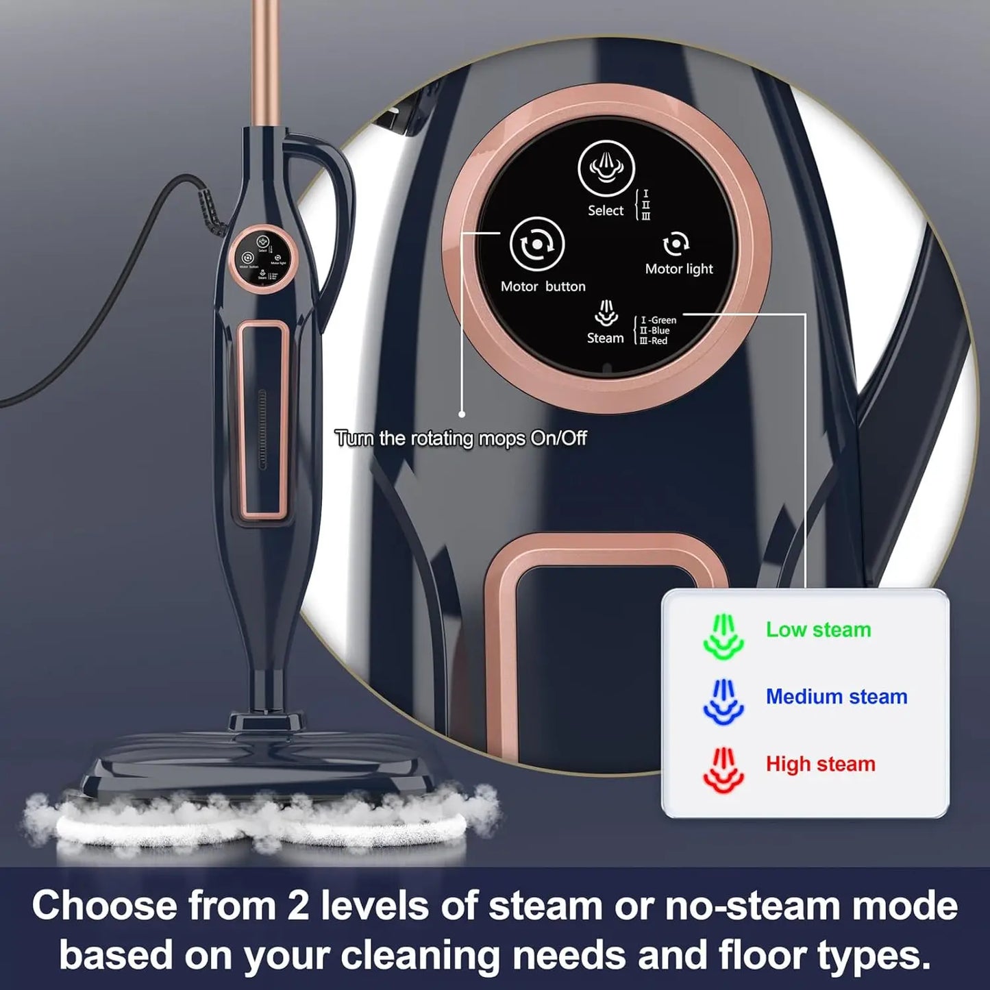 Steam Mop Cleaner with Rotating Mop Pad 10 in 1 Lightweight Spin Mop 1300W Powerful Floor Steamer for Home Hardwood Laminate VM6