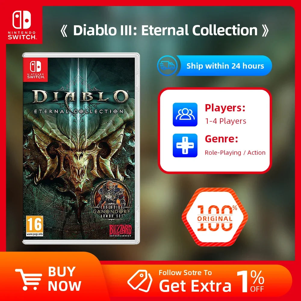 Nintendo Switch Game - Diablo III/3 Eternal Collection - Genre Action Adventure RPG Party 14 Languages TV Tabletop Handheld Mode