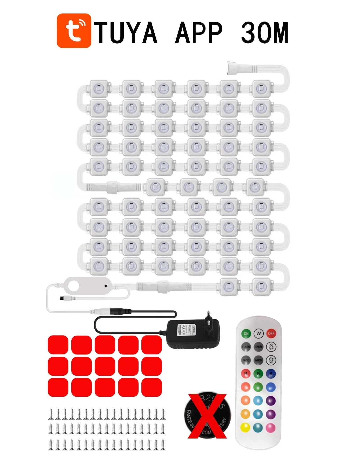 90LED Tuya Outdoor Permanent Eave Light 24V 2A RGB IC Waterproof Light Strip Suitable For Christmas Decoration Wreath