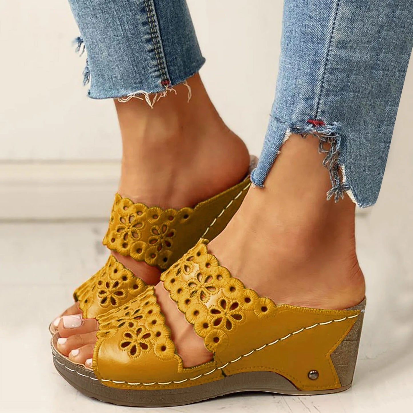 Womens Studded Sandals Size 8 Women Solid Slip On Casual Open Toe Wedges Comfortable Beach Shoes Sandals Slippers Heel Slides