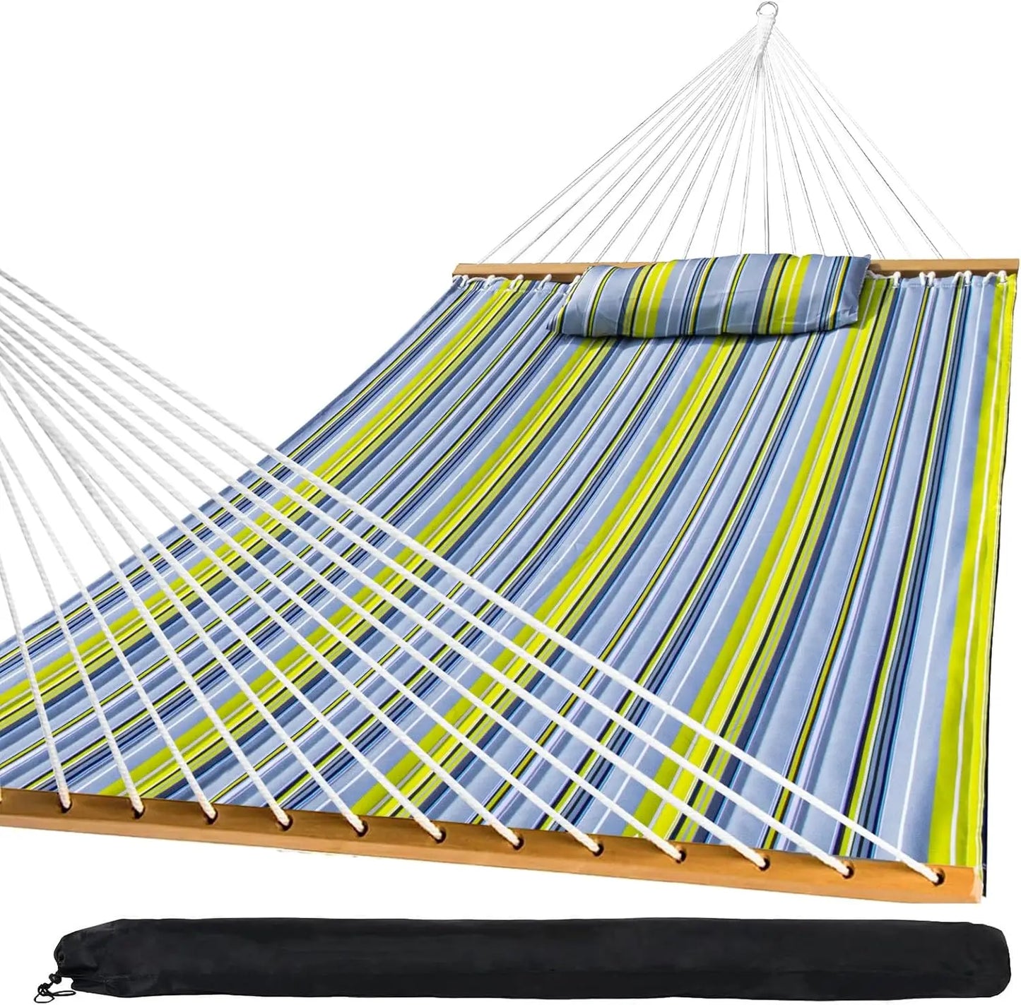 Outdoor Quilted Fabric Hammock with Spreader Bars and Detachable Pillow and Chains,Outdoor Patio Backyard Poolside