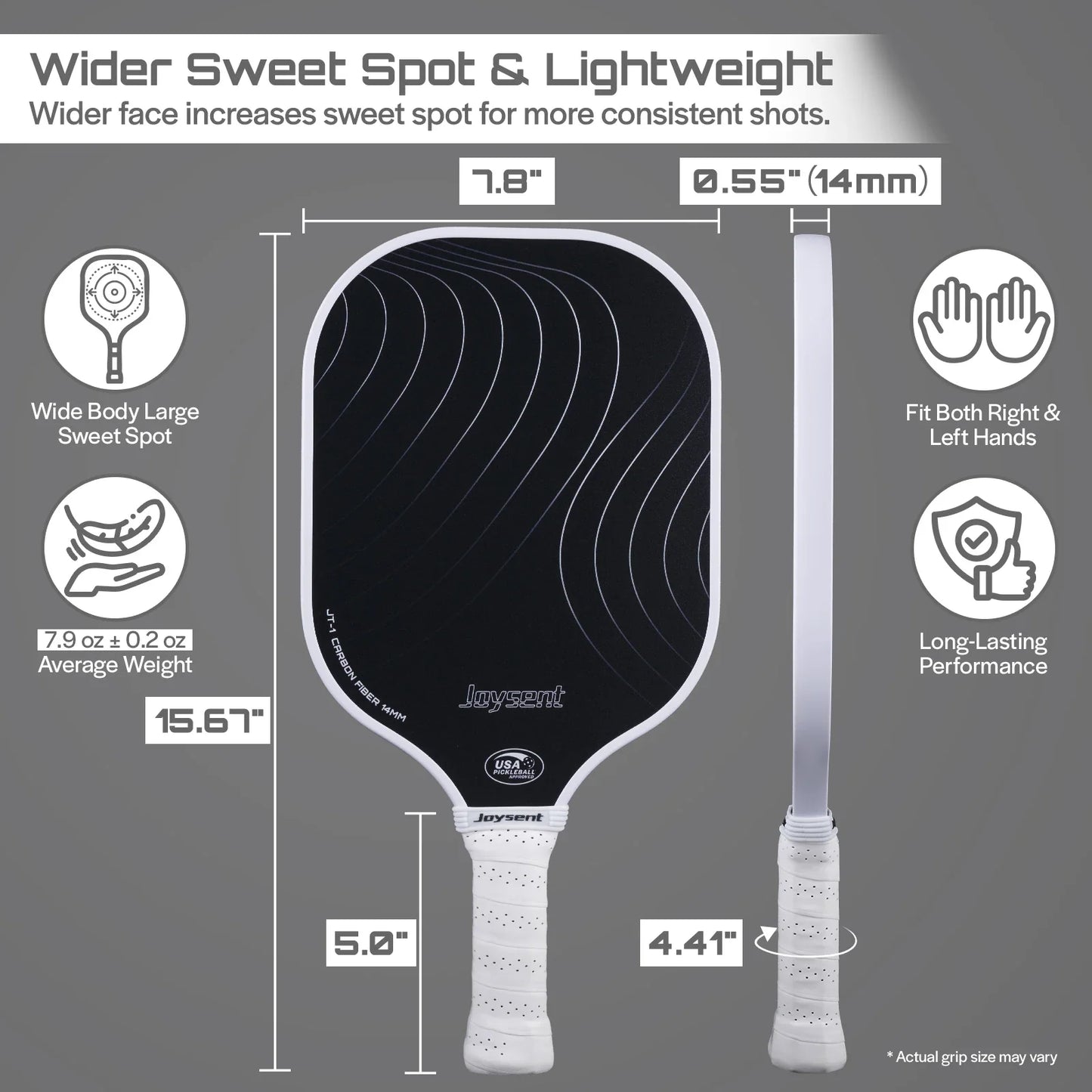 Joysent Pickleball Paddle USAPA T300 Carbon Fiber Pickleball Racket PP Honeycomb 14mm Pickle Ball Paddle For Beginner Men Women
