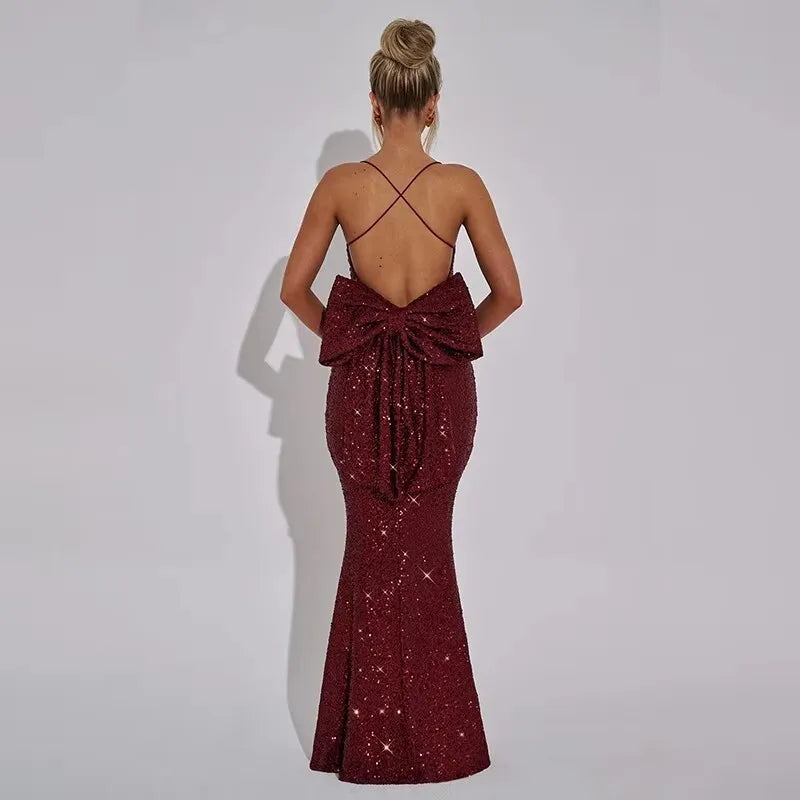 NIDANSSI 2025 Diamonds Glitter Backless Sexy Dress For Women Robes Evening Club Party Dress Bodycon Mini Summer Dress Vestidos
