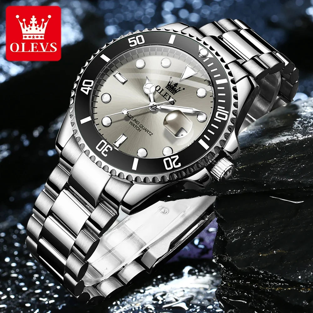 OLEVS 5885 Brand Original Authentic Watches for Man Luxury Gift Box Steel Band Calendar Quartz Men's Watch
