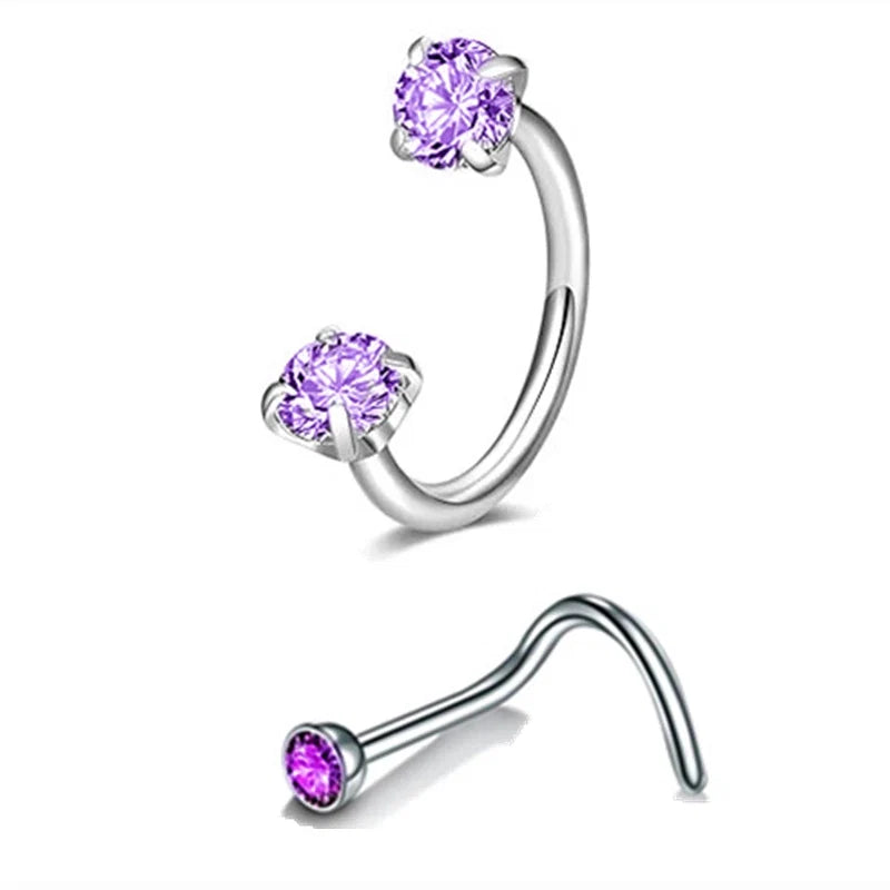 6/2pcs Horseshoe Nose Rings with L-Shape Nose Stud, Stainless Steel