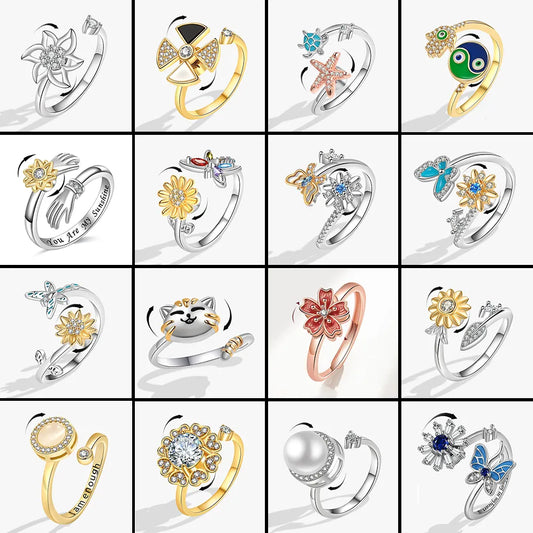 Animal Butterfly Flower Anxiety Spinner Rings Rotate Spinning Anti Worry Stress Relief Fidget Knuckle Rings Anillos De Ansiedad