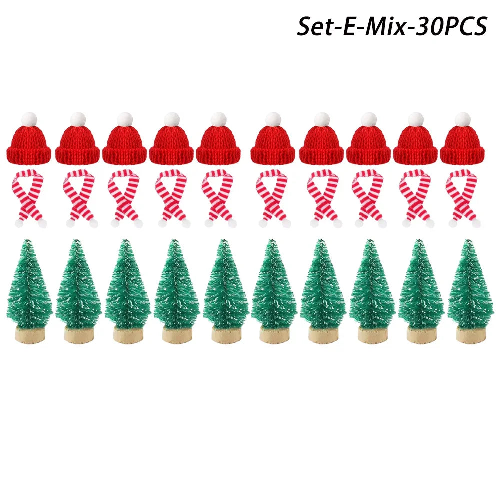 Mini Santa Hat & Scarf 2024 New Christmas Costume for Cat Rabbit Doll Lollipop Bottle DIY Xmas Party Dinner Decoration