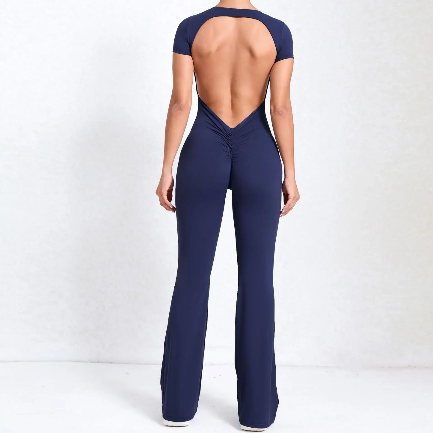 Seamless Yoga Jumpsuits Sports Fitness Hip-lifting Backless Short-Sleeved Nude Feel Horn Leggings One-Piece Tracksuits for Women