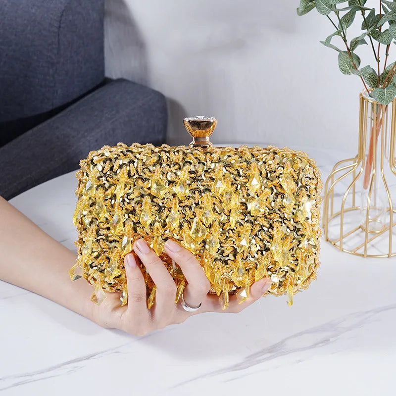 2024 New Women's Evening Bags Fashion Luxury Sequin Beaded Banquet Handbags Clutches Ladies Chain Small Shoulder Bag Purses