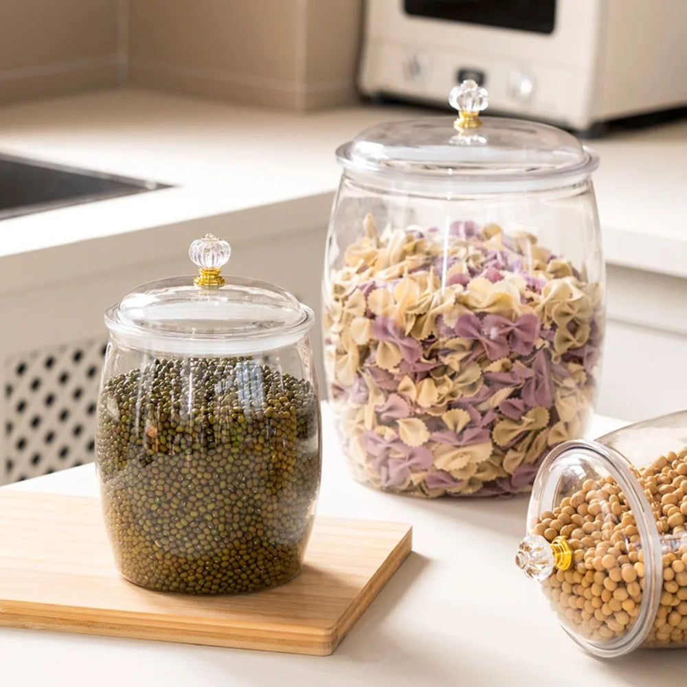 Flour Grains Sealed  Kitchen Organizer with Lid, Plastic Wide Mouth Candy, Cookie, Nuts Storage Jar.