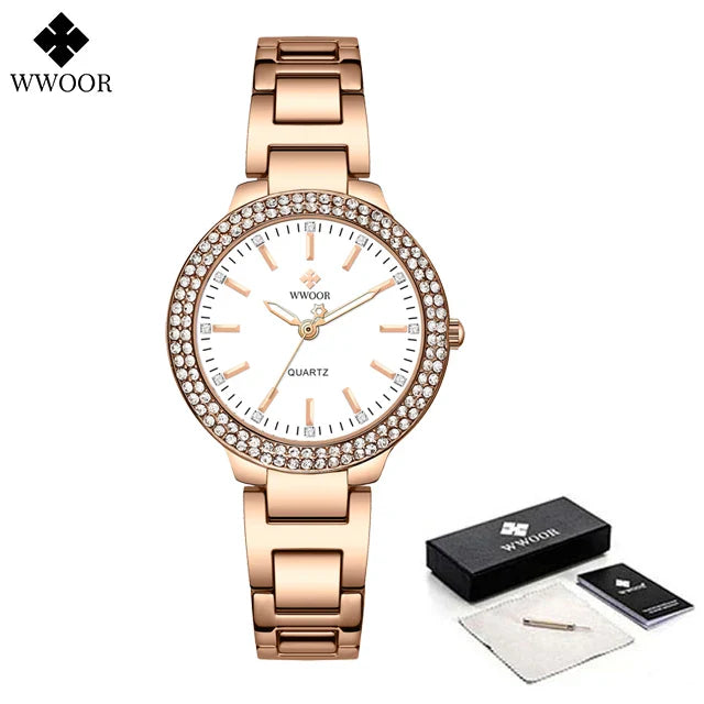 WWOOR New Women's Watches Fashion Crystal Diamond Ladies Quartz Wristwatch For Woman Relogio Feminino Female Montre Reloj Mujer