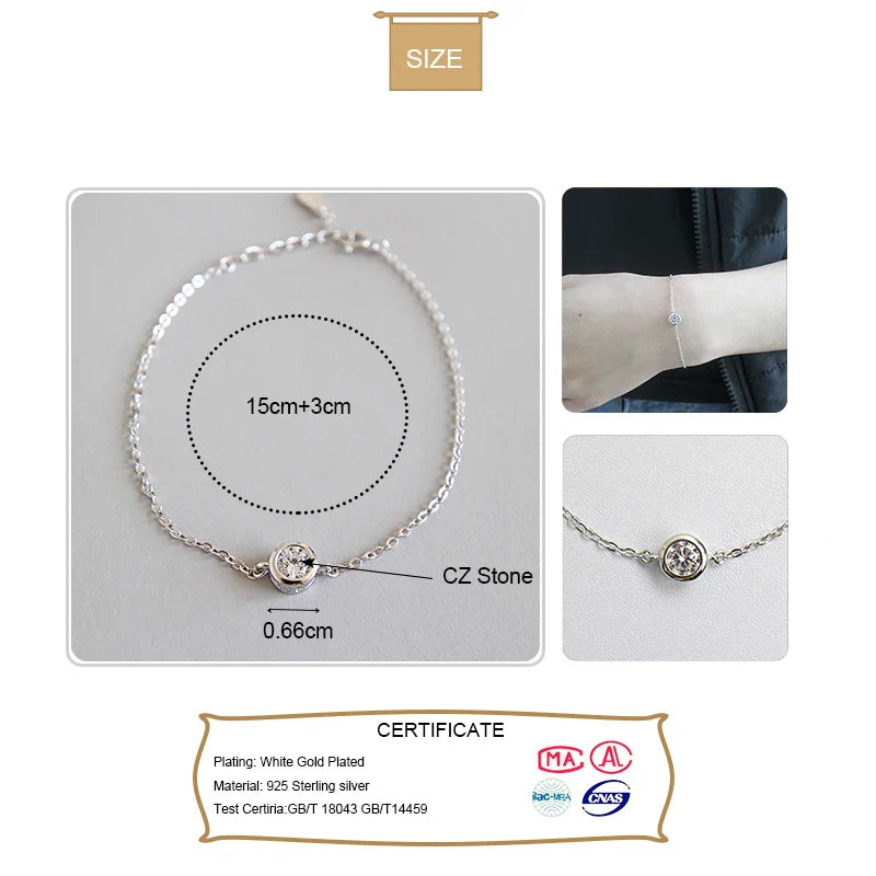 Trustdavis 100% 925 Solid Real Sterling Silver Fashion Women's Jewelry Round CZ Bracelet 15cm For Women Girl Lady Gift DA1227